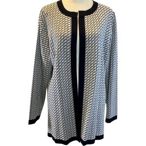 Exclusively Misook Designer Knit Open Front Collarless Print Cardigan Medium